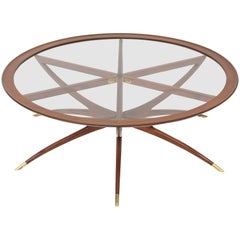 Italian Modern Mahogany, Brass and Glass Low Table, Carlo de Carli