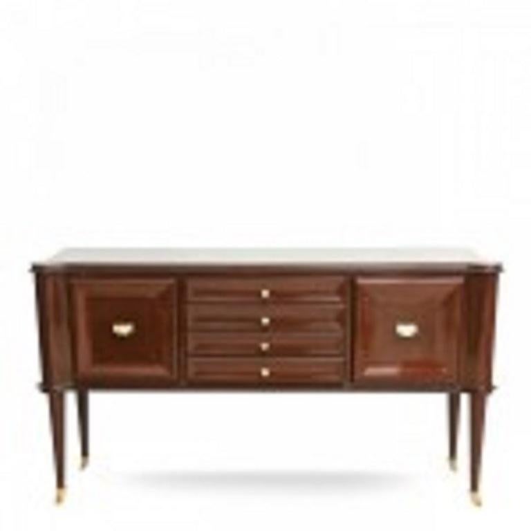 Mid-Century moderno Credenza o buffet moderno italiano in mogano, ottone e vetro, Paolo Buffa in vendita