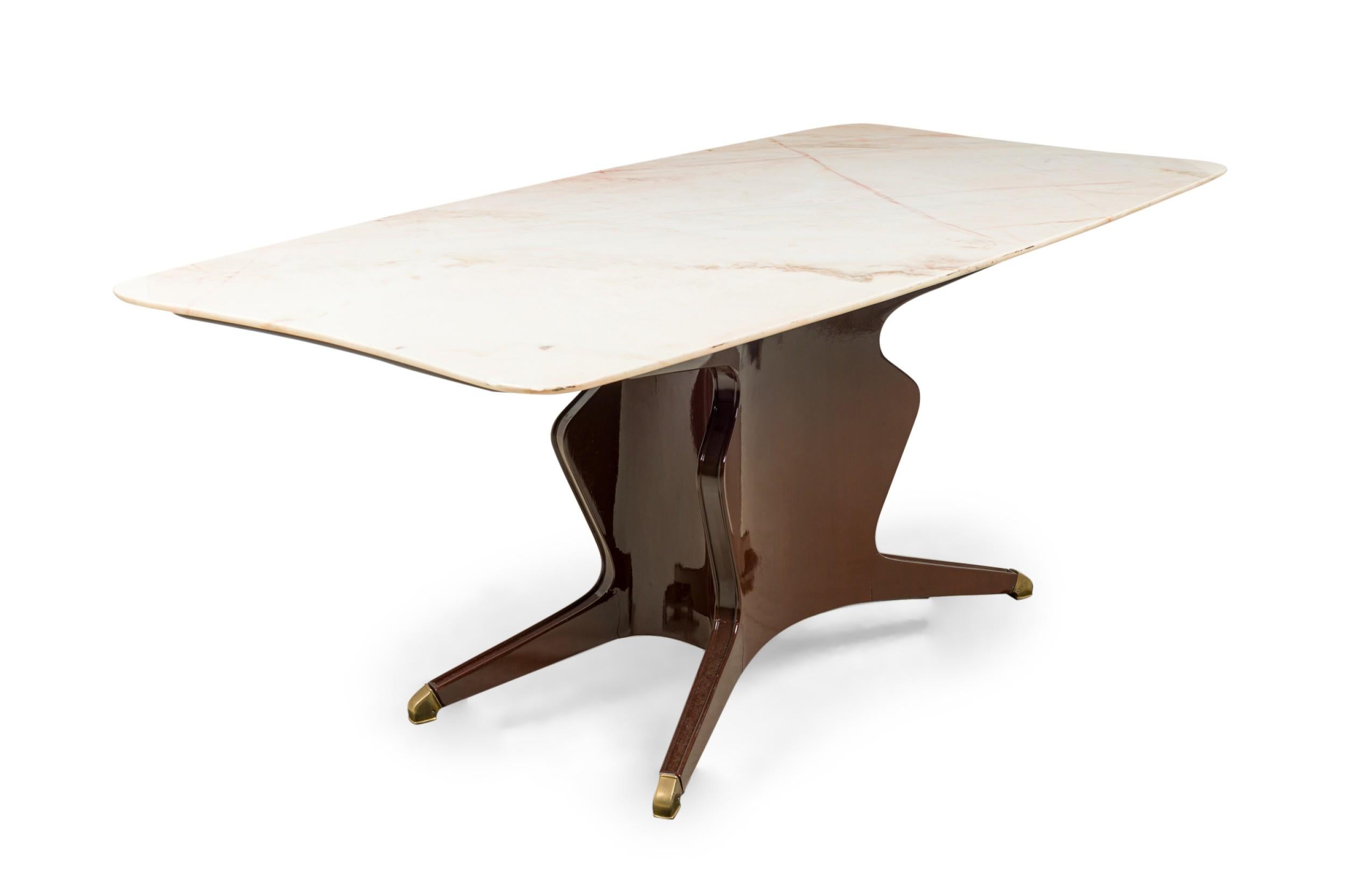 Lacquered Italian Modern Mahogany, Brass, and White Onyx Dining / Conference Table For Sale