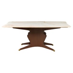 Table de conférence/de salle à manger italienne moderne en acajou, laiton et onyx blanc