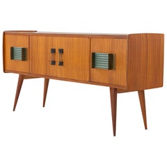 Italian Modern Mahogany Glass Iron and Brass Credenza, 1950s