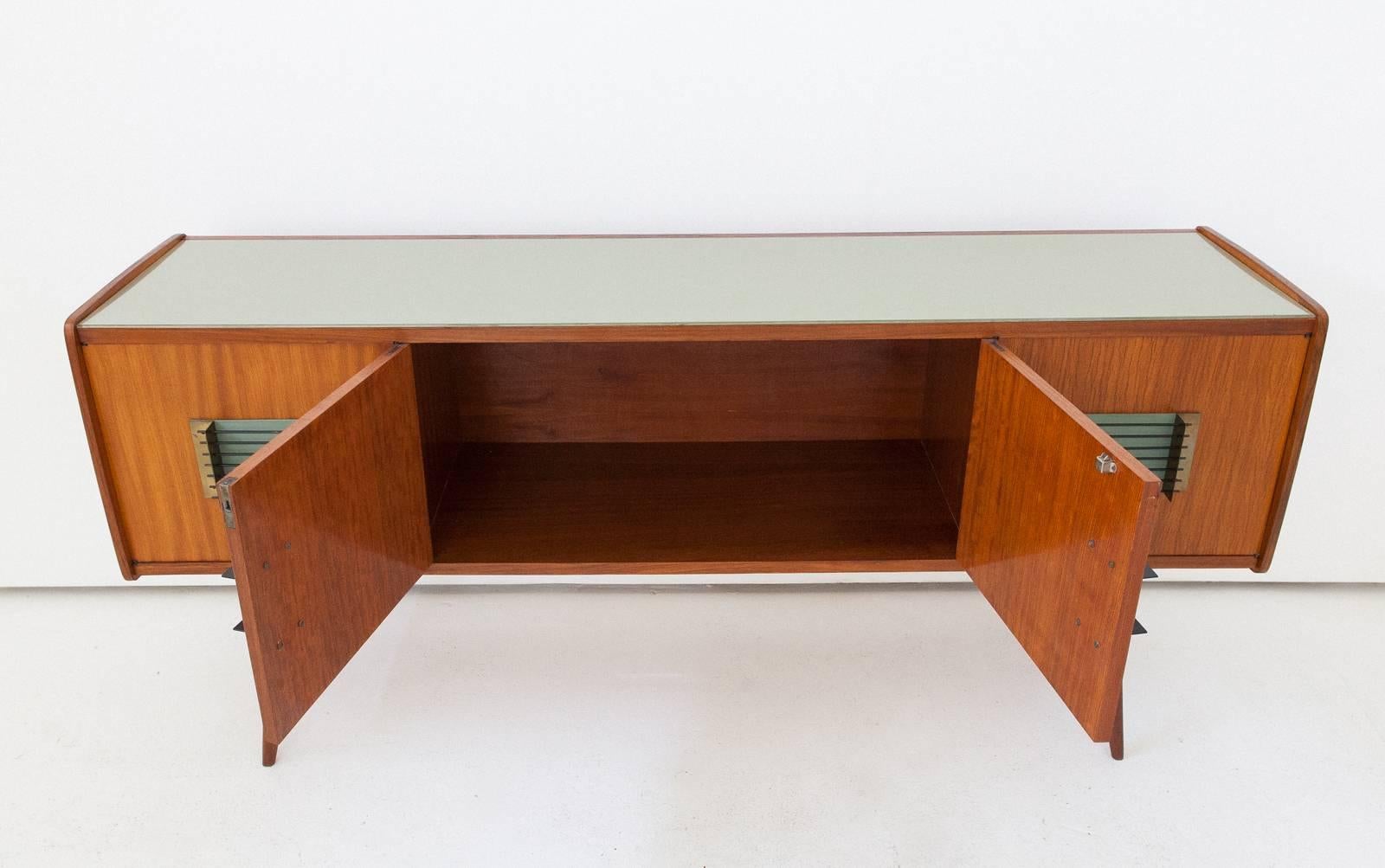 Italian Modern Mahogany Glass Iron and Brass Credenza, 1950s  5