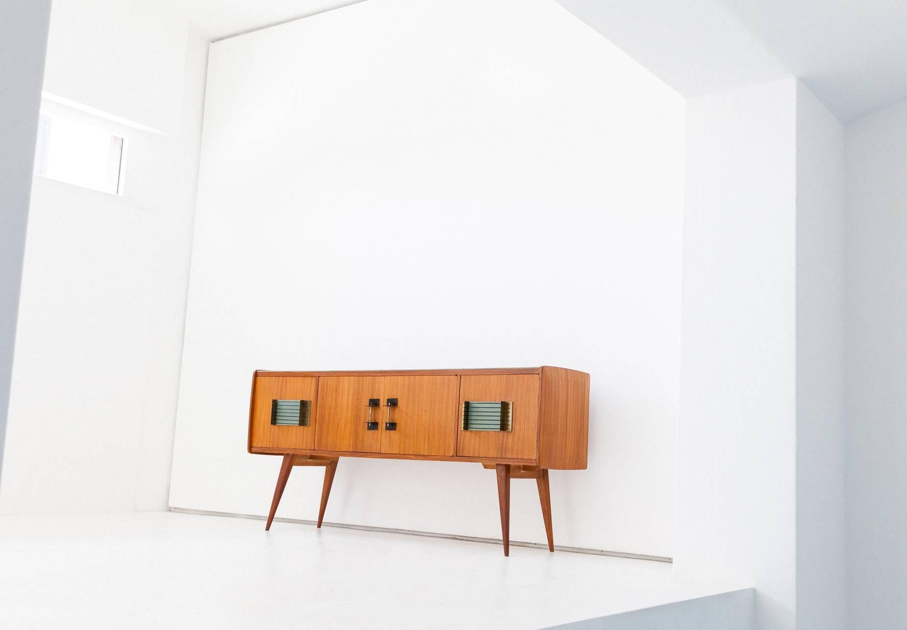 Mid-Century Modern Italian Modern Mahogany Glass Iron and Brass Credenza, 1950s 