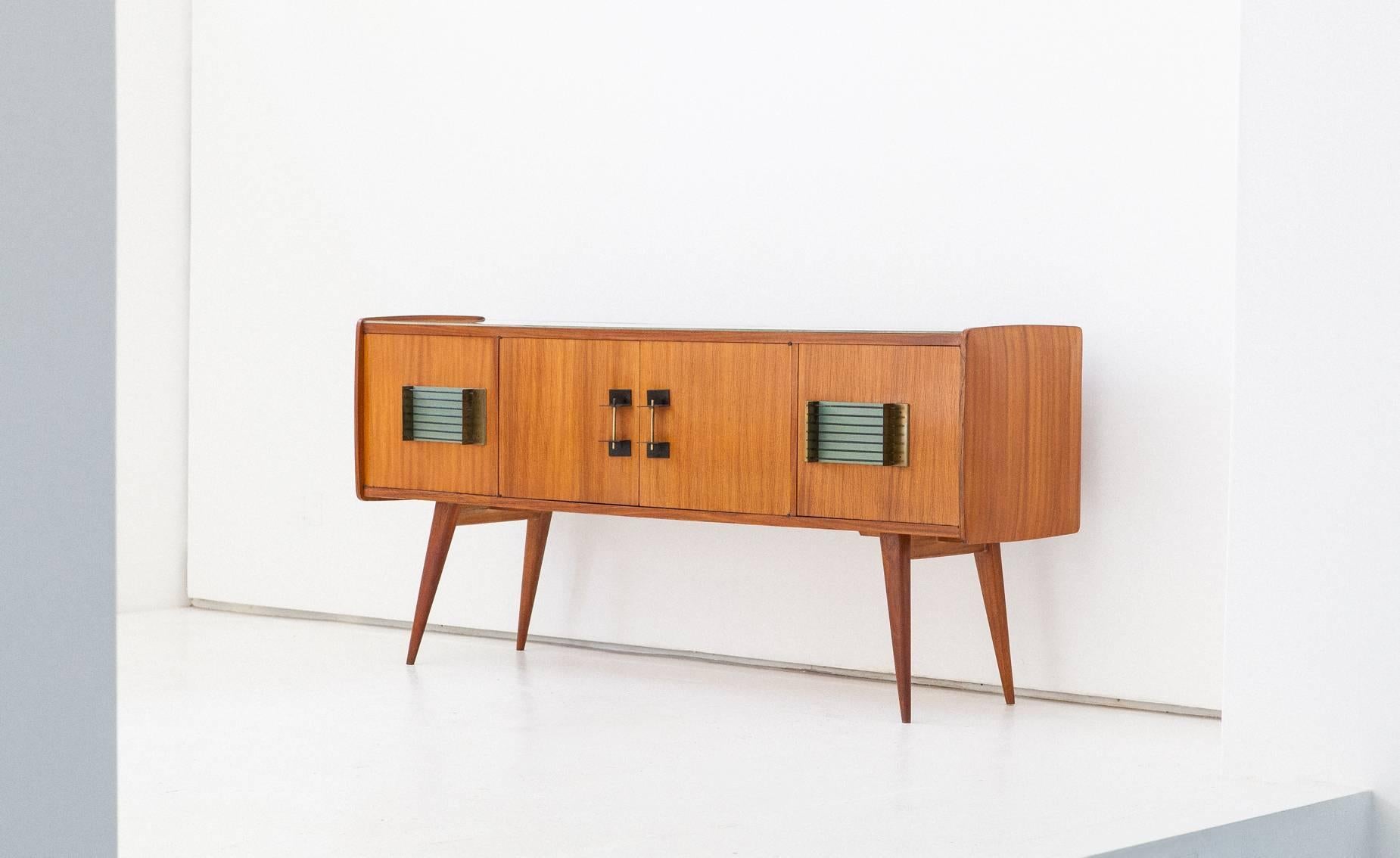 Italian Modern Mahogany Glass Iron and Brass Credenza, 1950s  3