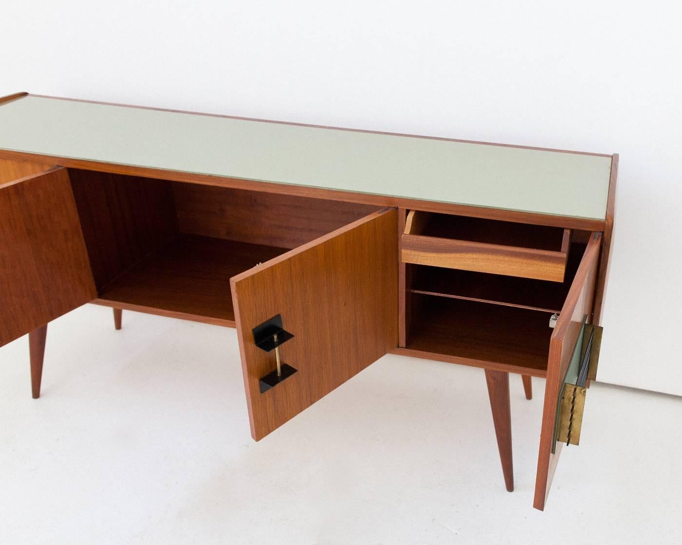 Italian Modern Mahogany Glass Iron and Brass Credenza, 1950s  4