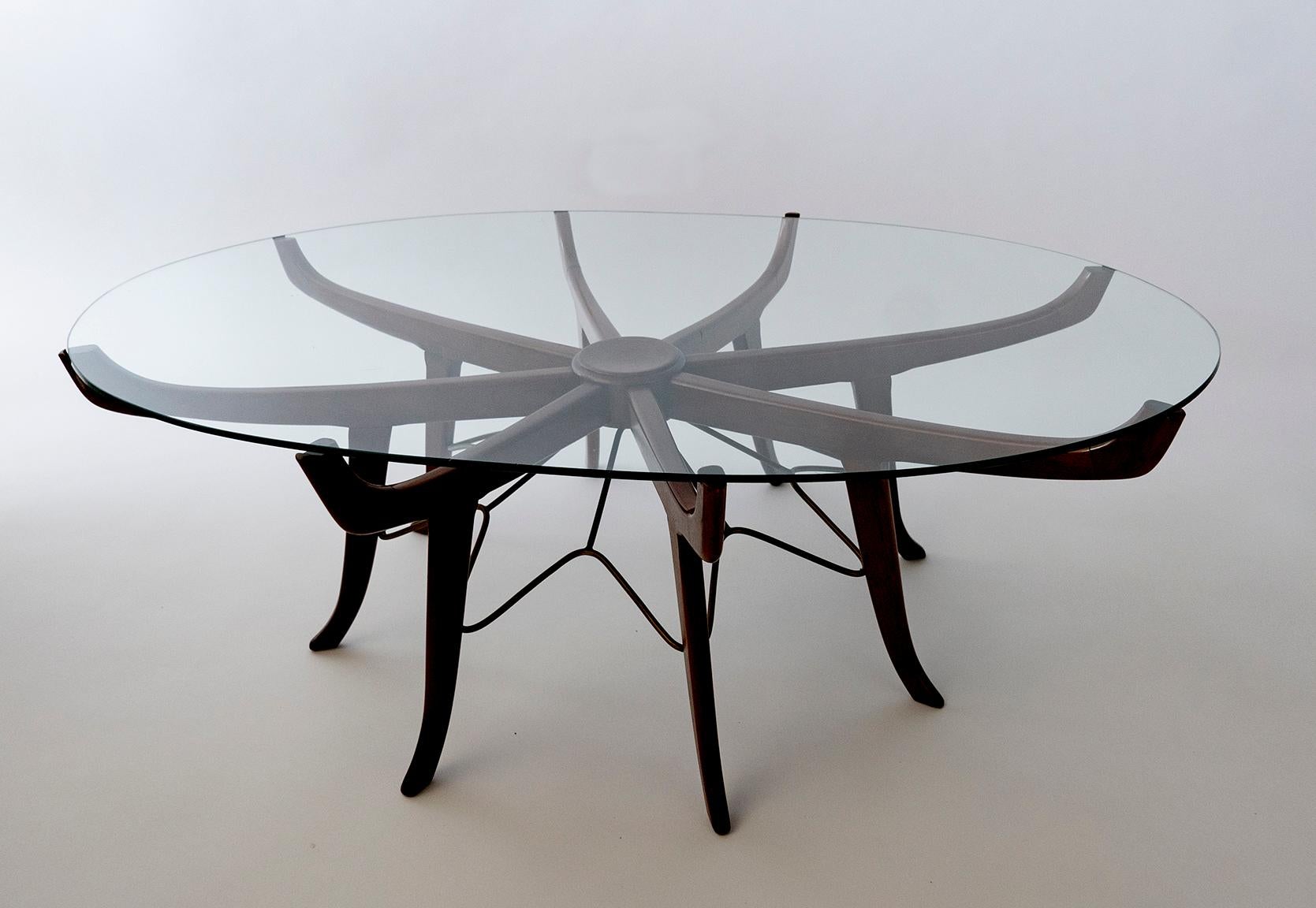 Italian Modern Mahogany, Steel and Glass Coffee Table, Attrib. to Carlo de Carli In Good Condition For Sale In Hollywood, FL