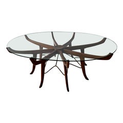 Italian Modern Mahogany, Steel and Glass Coffee Table, Attrib. to Carlo de Carli