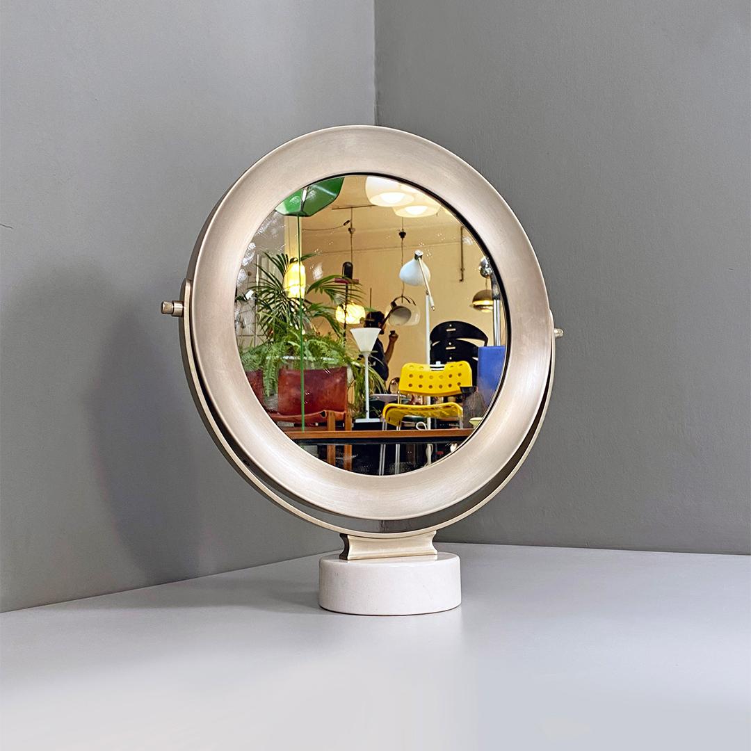 Italian modern Carrara marble and steel Narciso table mirror by Sergio Mazza for Artemide, 1970s
Narciso model table mirror, with cylindrical base in white Carrara marble and support structure for the tilting mirror in satin steel, as well as the
