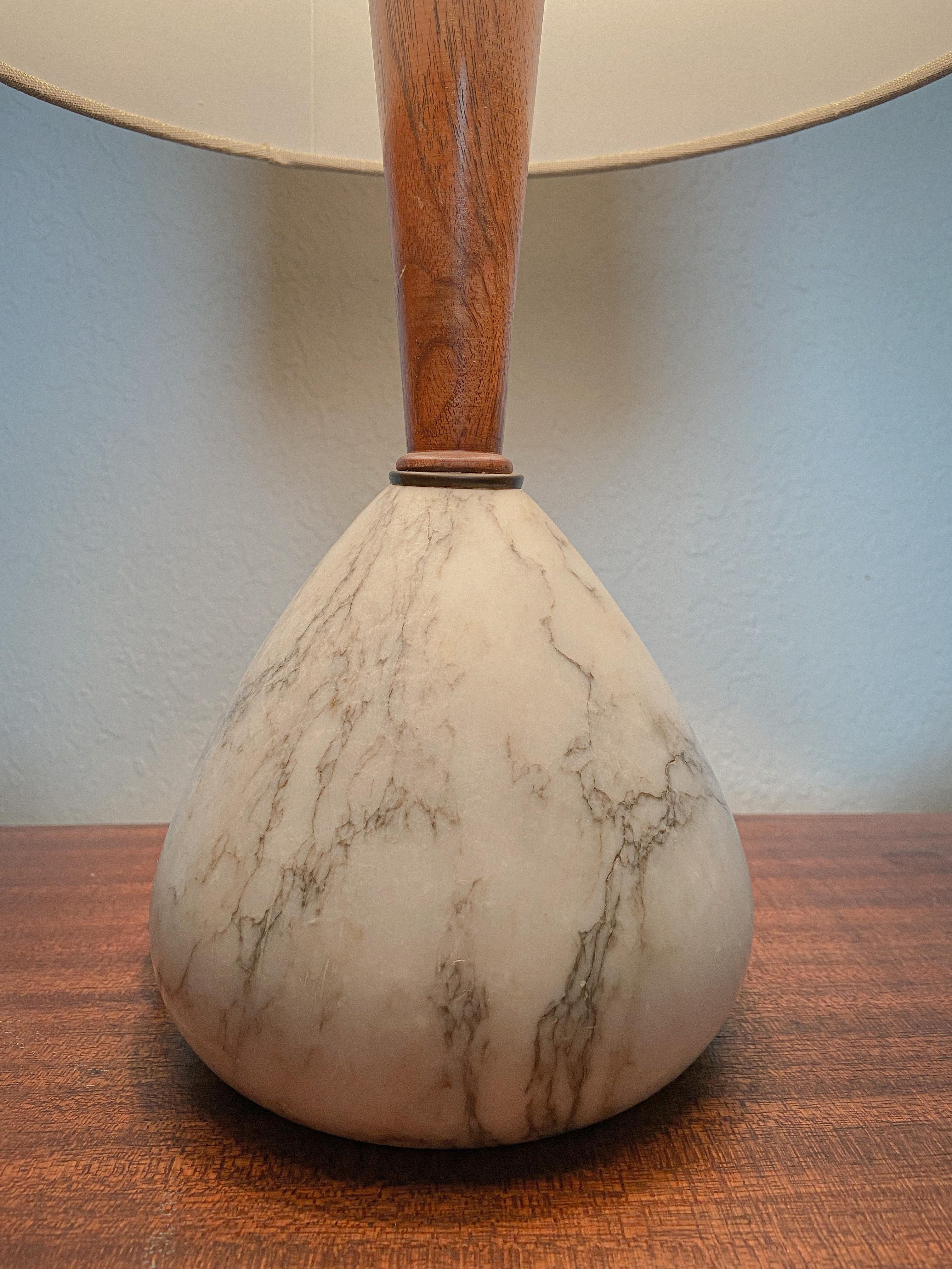 Hand-Crafted Italian Modern Marble and Walnut Table Lamp, 1960's