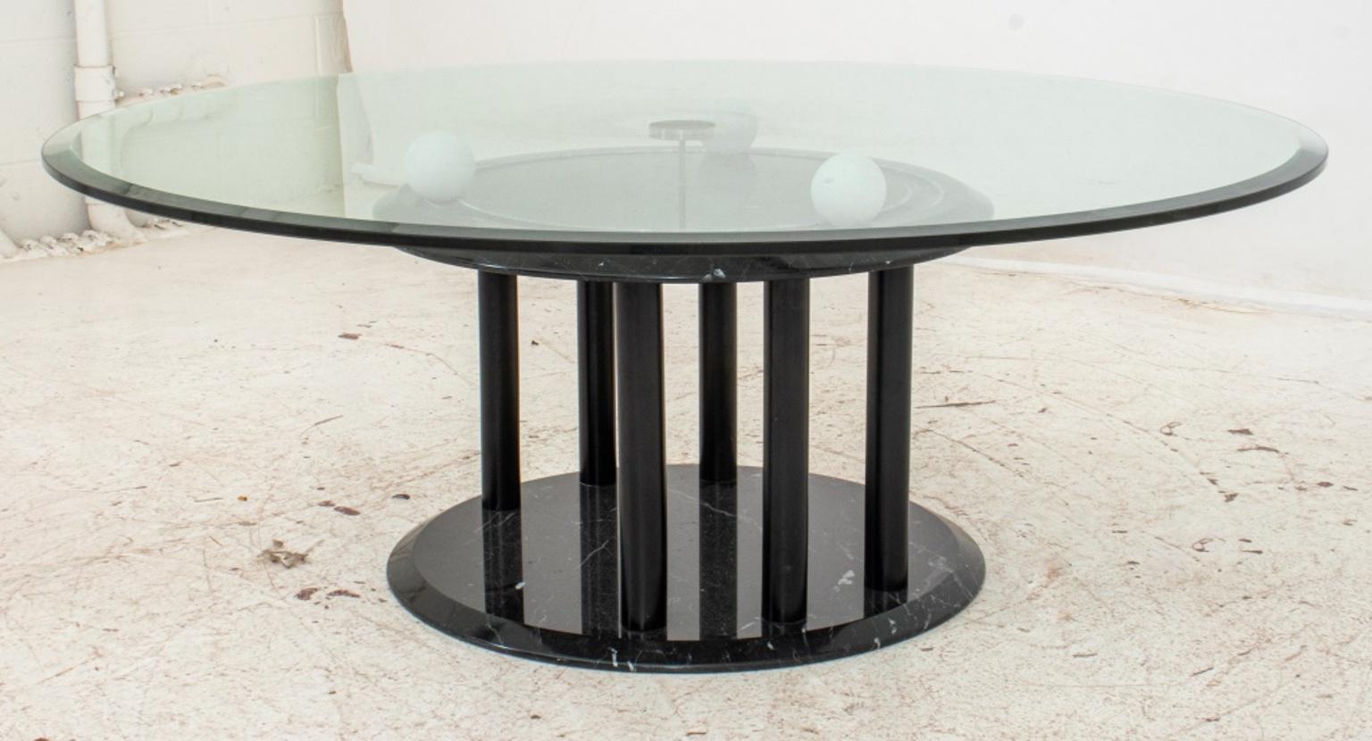 Post-Modern Italian Modern Marble & Glass Revolving Low Table