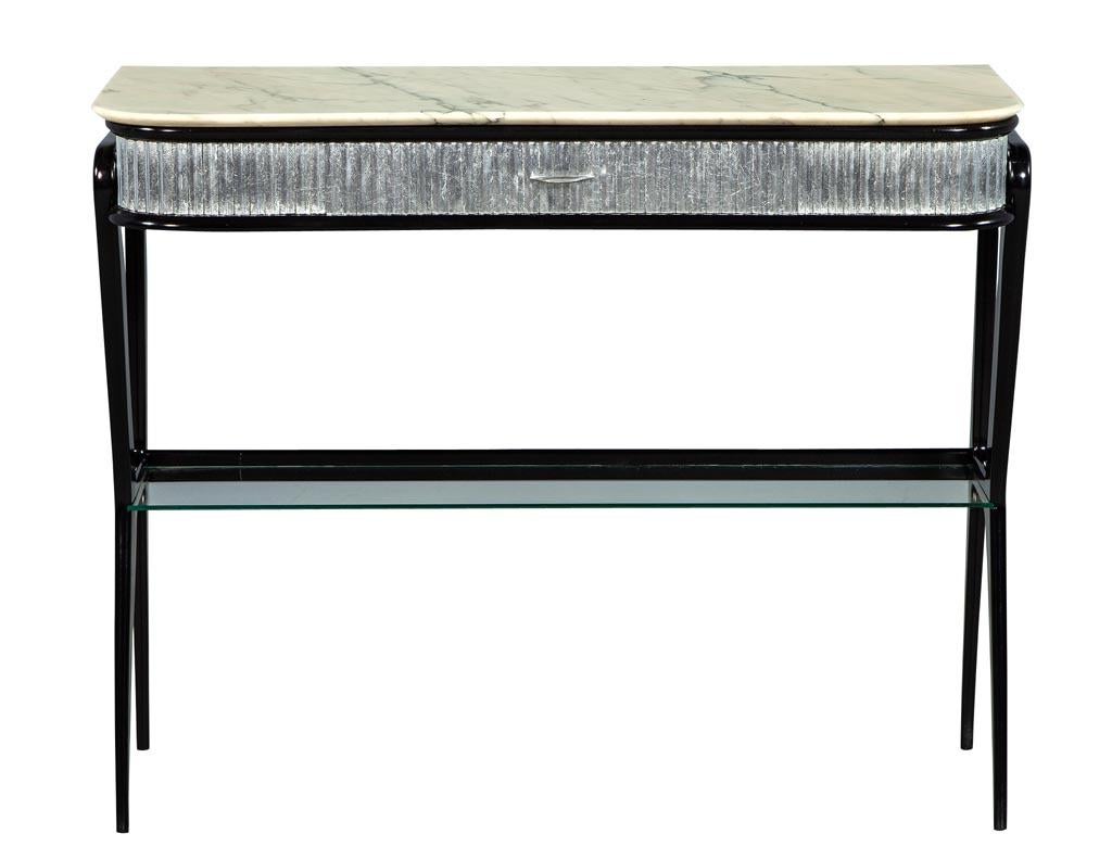 Glass Italian Modern Marble-Top Console Table Attributed to Gio Ponti