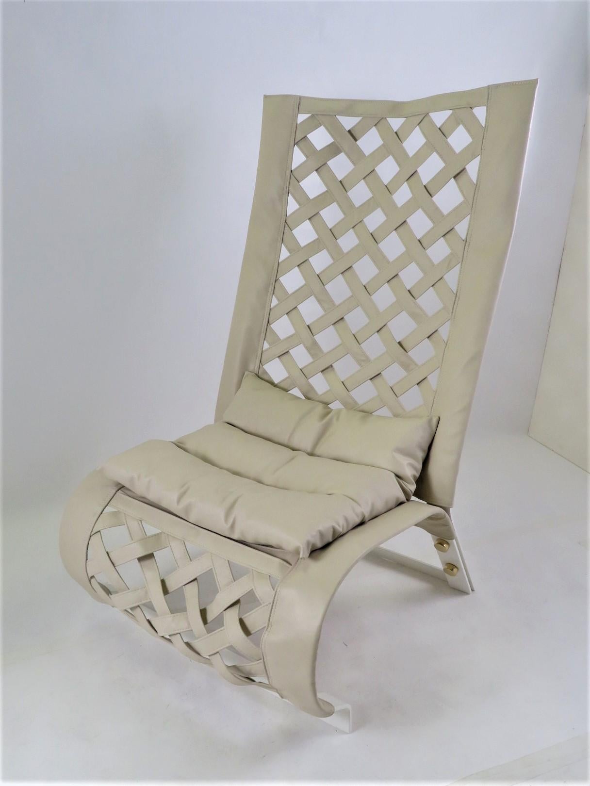 Italian Modern Marzio Cecchi Laced Leather Lounge Chair 7