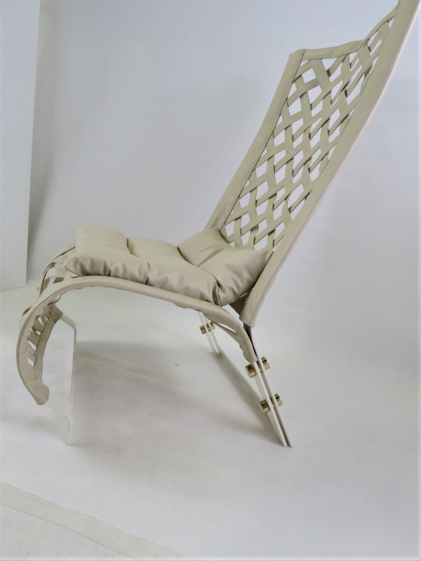 Italian Modern Marzio Cecchi Laced Leather Lounge Chair 8