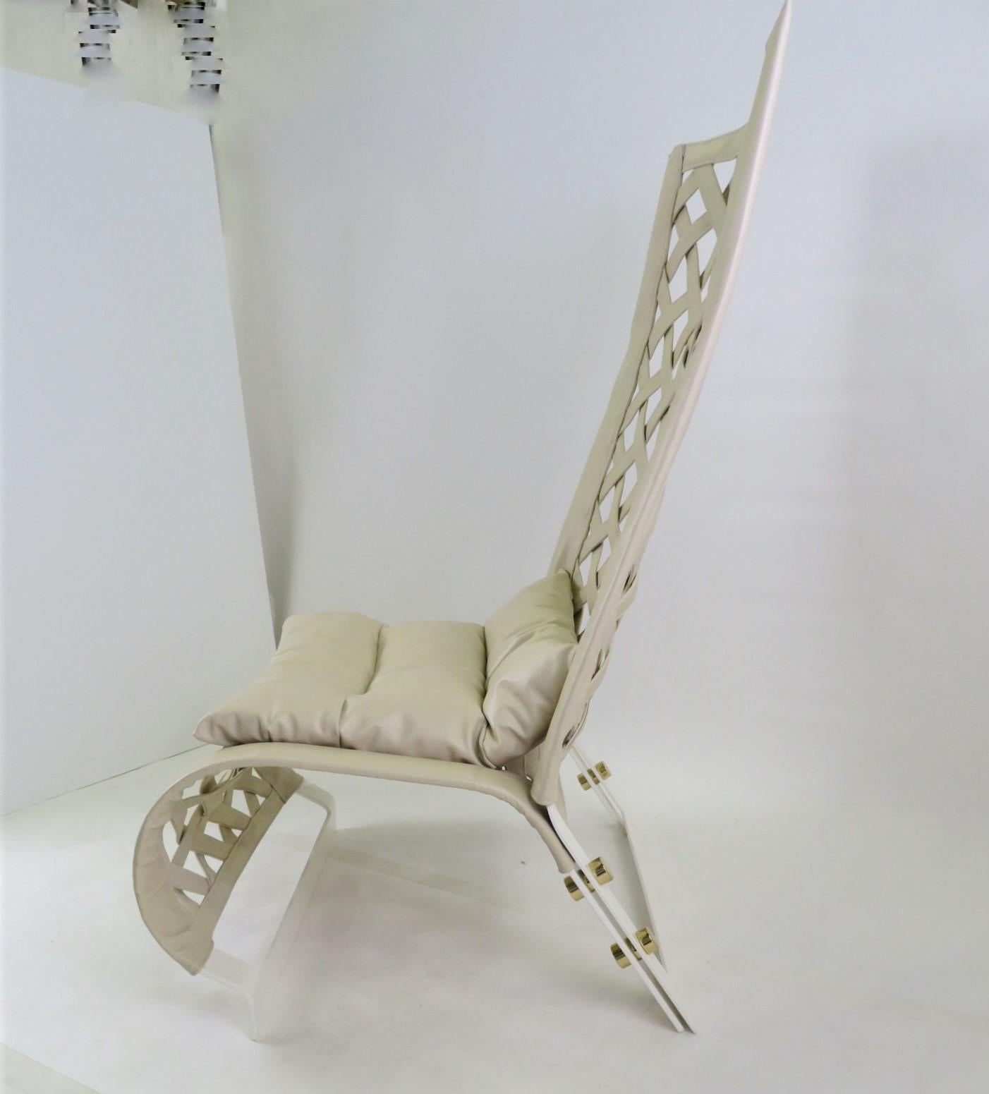 Metal Italian Modern Marzio Cecchi Laced Leather Lounge Chair