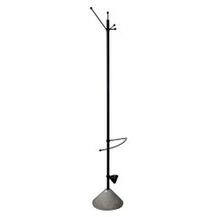 Italian modern matte black metal floor coat hanger concrete cone base, 1980s