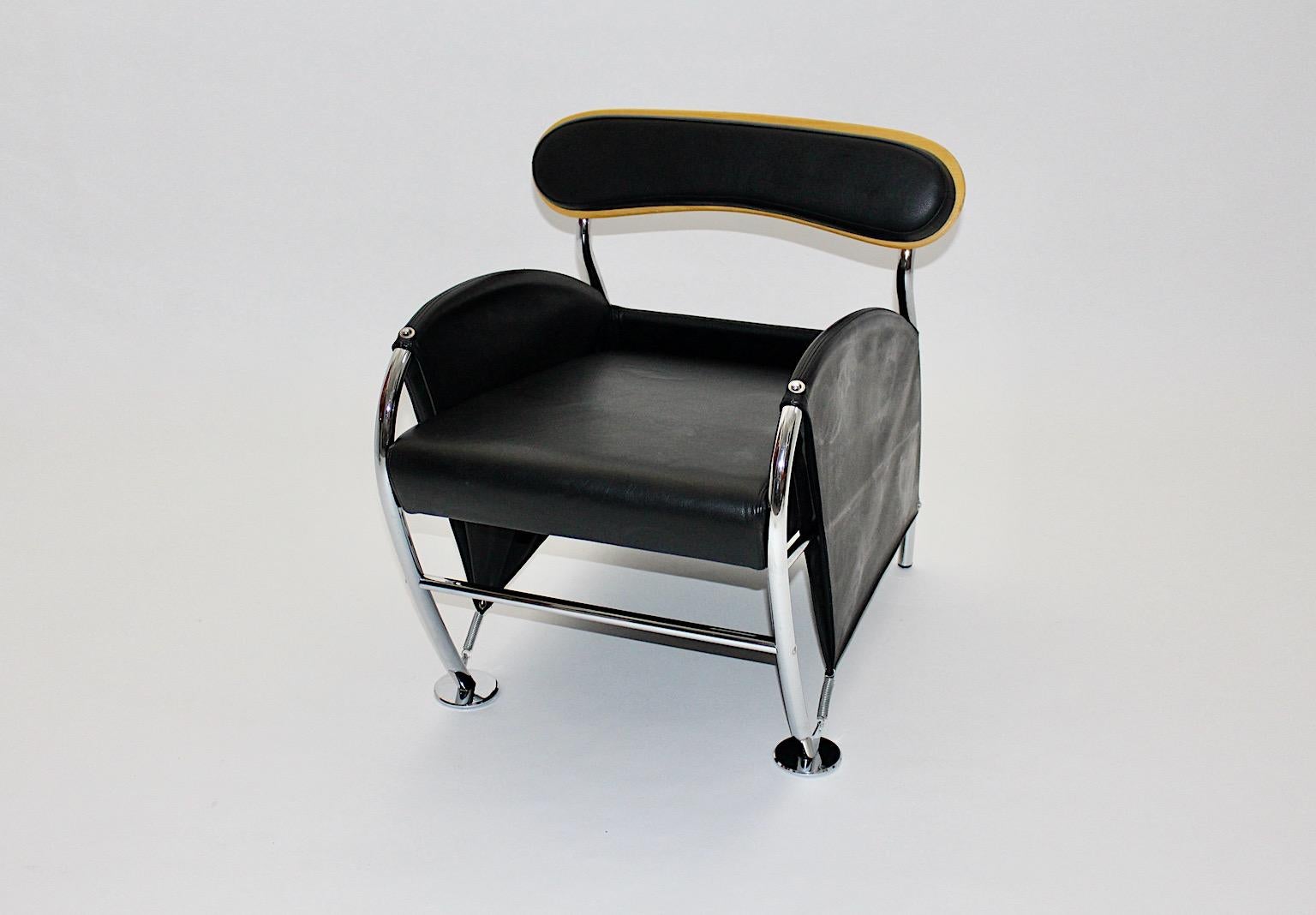 Italian Modern Memphis Style Arm Chair Black Leather Chrome Massimo Iosa Ghini For Sale 5