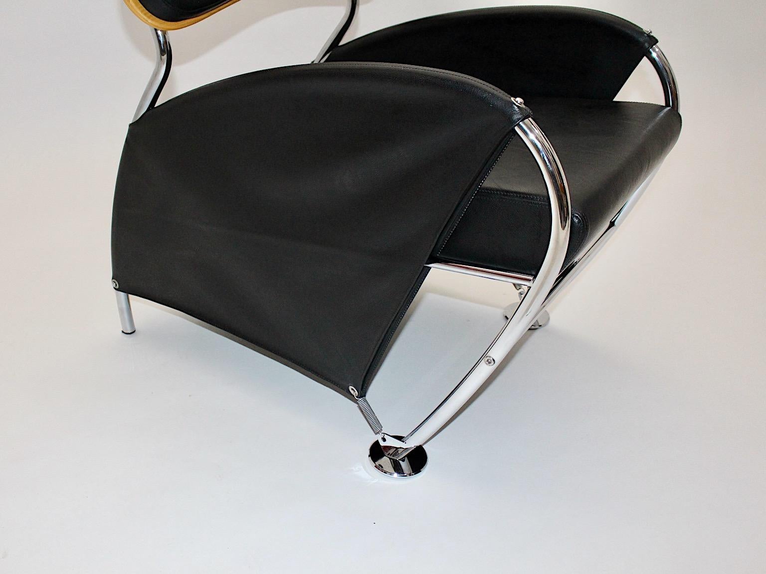 Italian Modern Memphis Style Arm Chair Black Leather Chrome Massimo Iosa Ghini For Sale 9