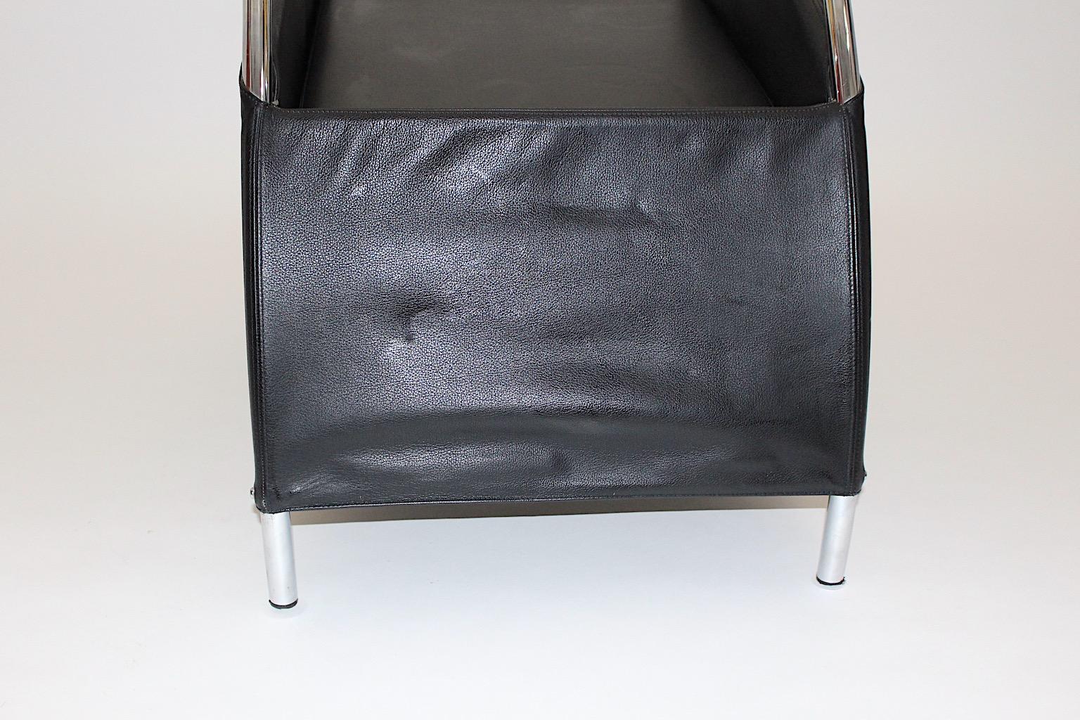 Italian Modern Memphis Style Arm Chair Black Leather Chrome Massimo Iosa Ghini For Sale 12