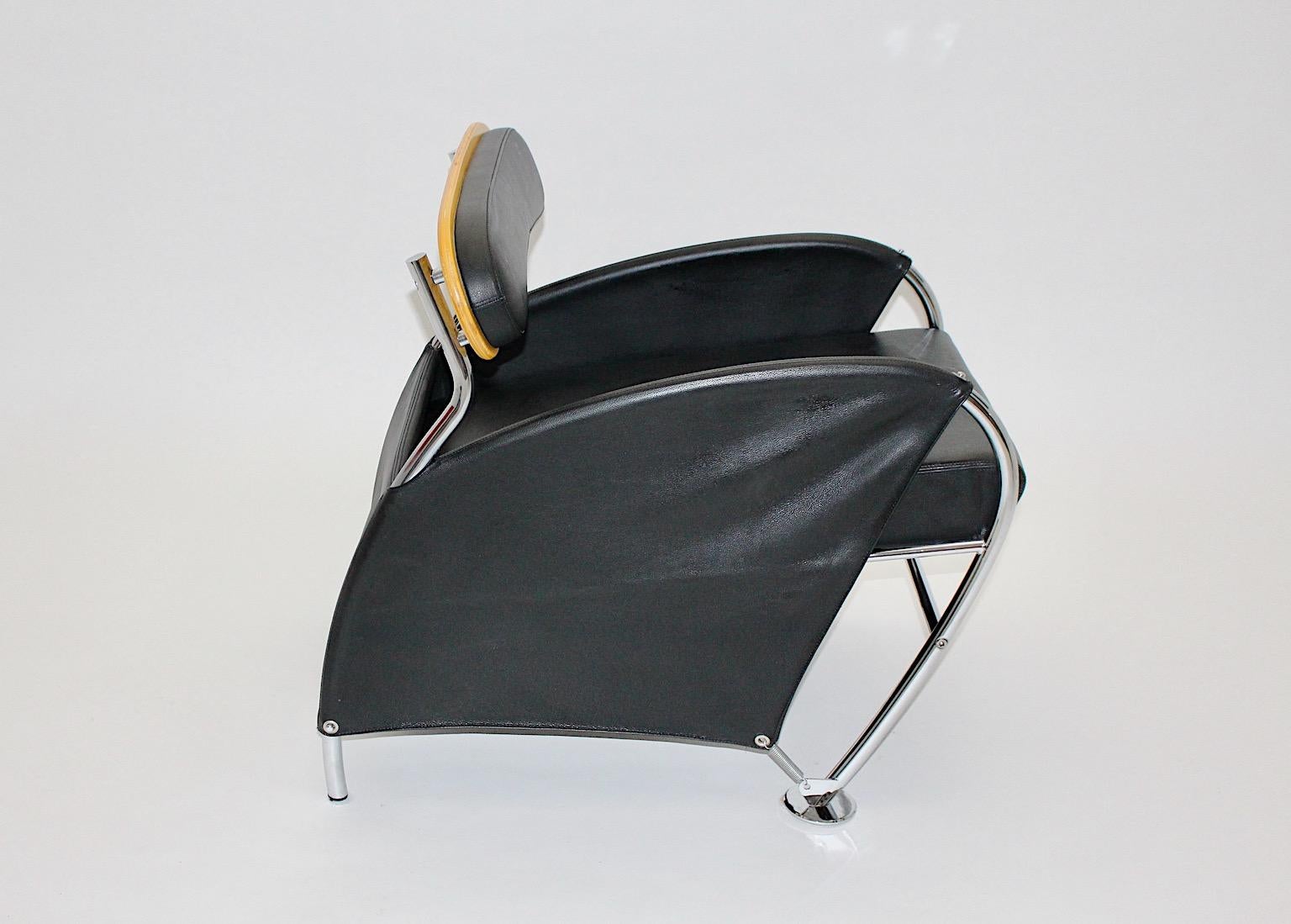 Italian Modern Memphis Style Arm Chair Black Leather Chrome Massimo Iosa Ghini For Sale 1