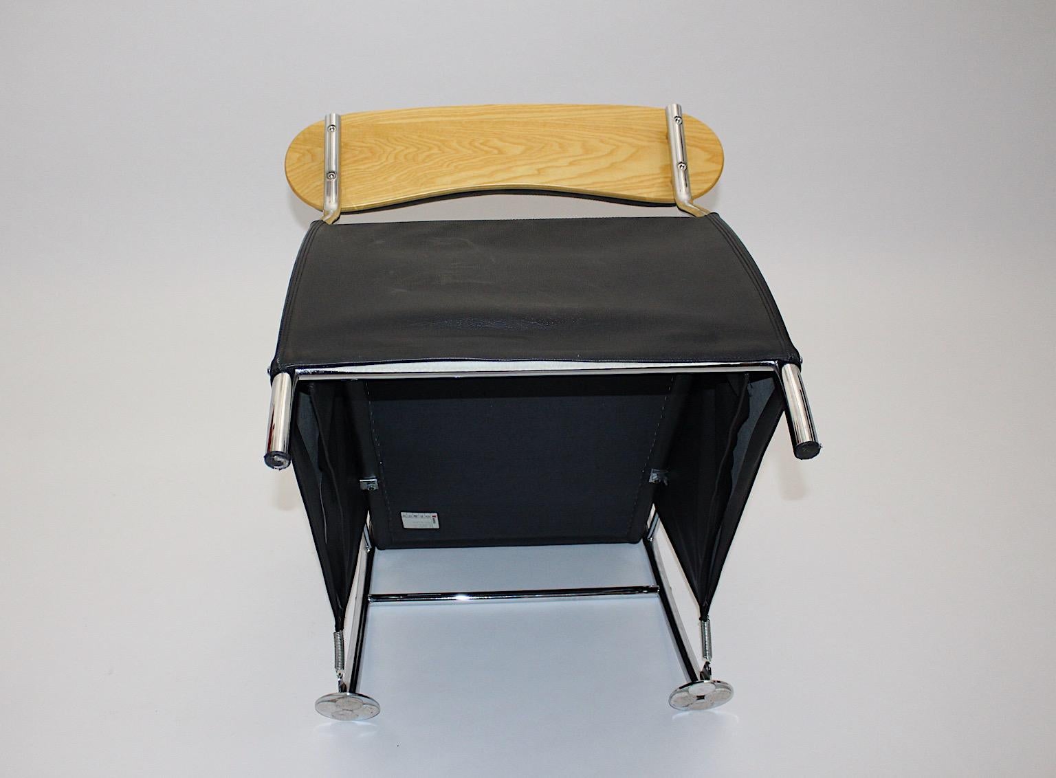 Italian Modern Memphis Style Arm Chair Black Leather Chrome Massimo Iosa Ghini For Sale 3