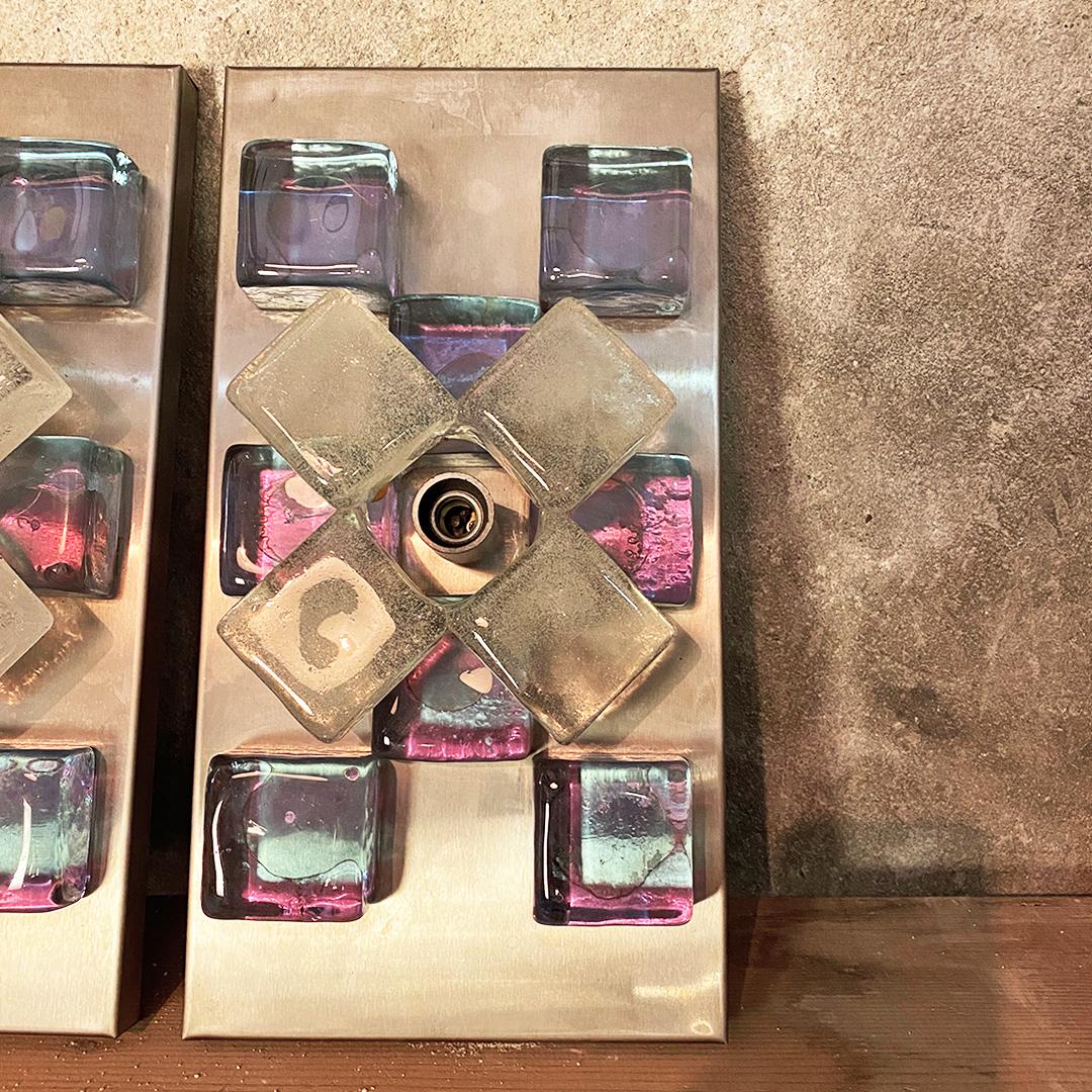 Italian Modern Metal Alexandrite Glass Cubes Lamps, Angelo Brotto Esperia 1970s For Sale 9