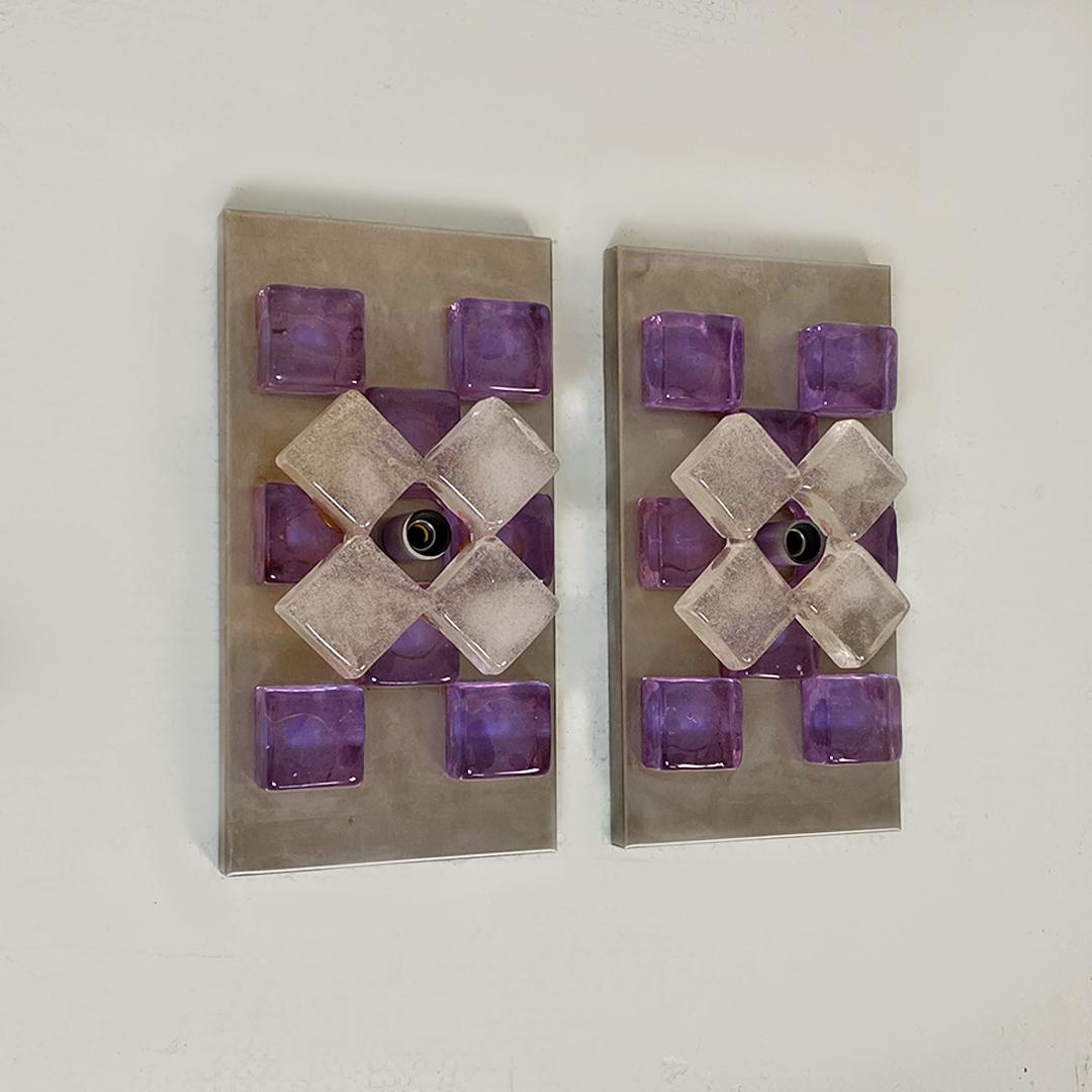 Italian Modern Metal Alexandrite Glass Cubes Lamps, Angelo Brotto Esperia 1970s In Good Condition For Sale In MIlano, IT