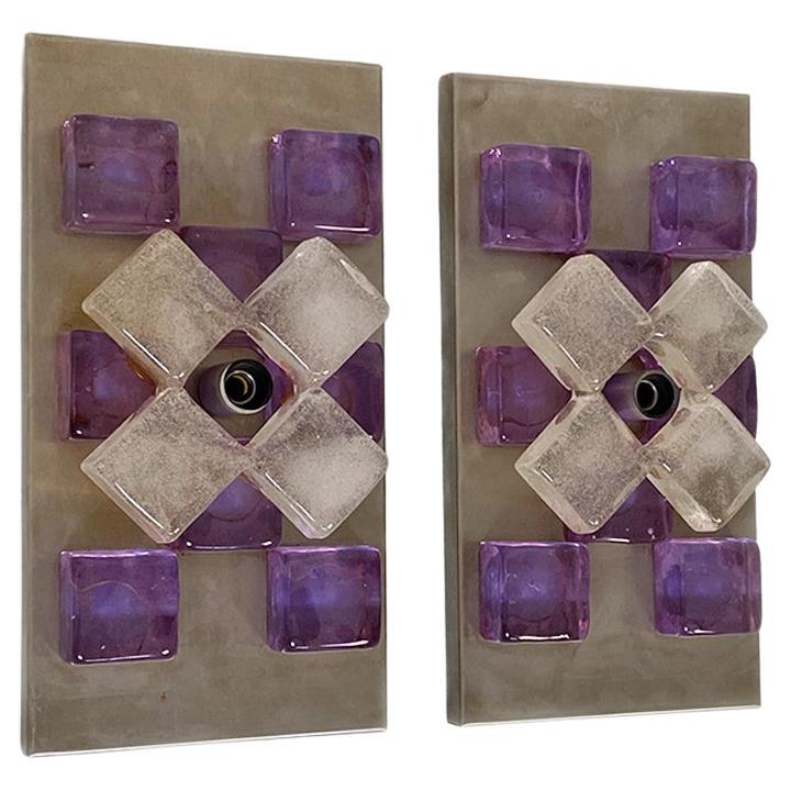 Italian Modern Metal Alexandrite Glass Cubes Lamps, Angelo Brotto Esperia 1970s For Sale