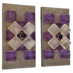 Lampes cubiques italiennes modernes en métal et verre alexandrite, Angelo Brotto Esperia, 1970