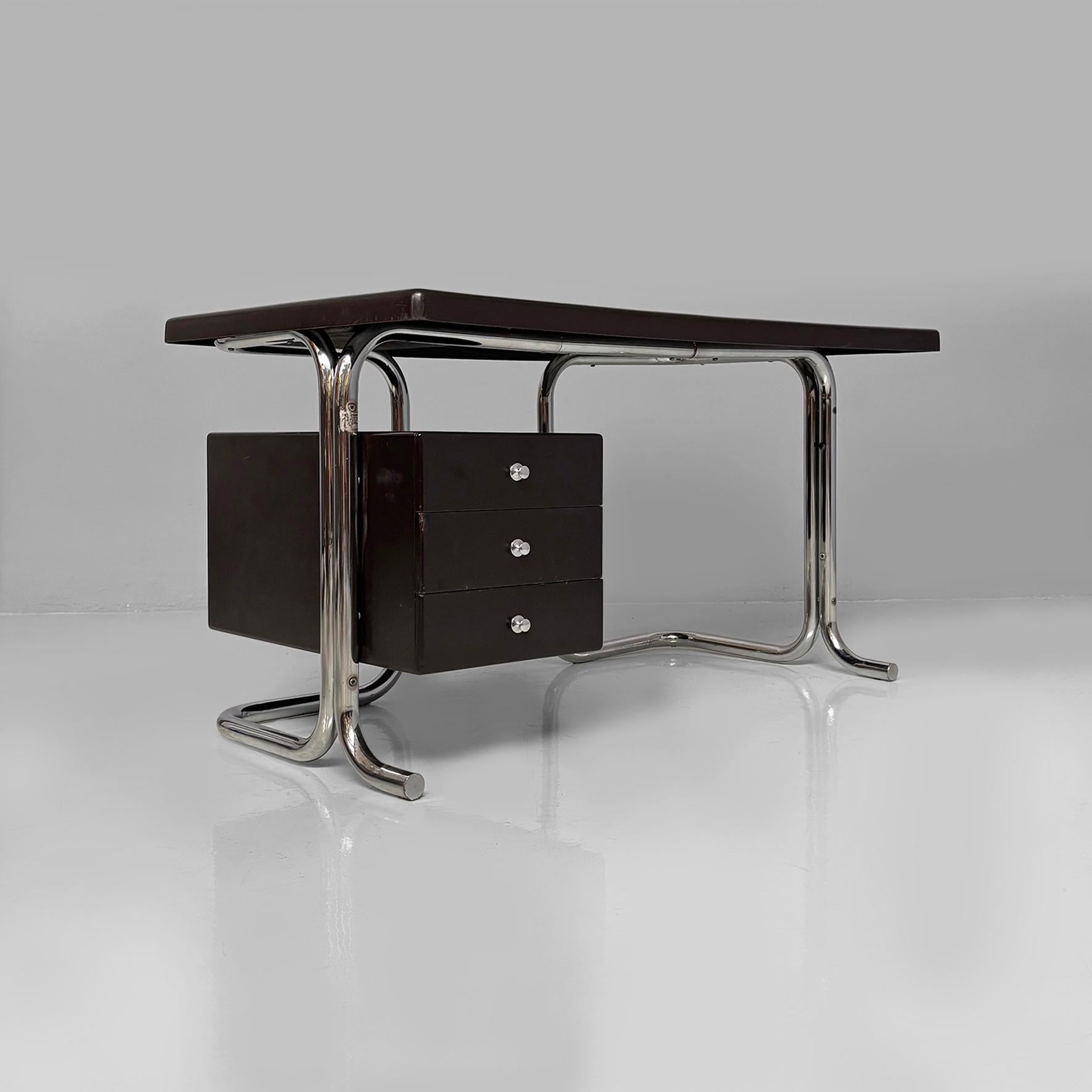 Escritorio moderno italiano de metal y plástico marrón oscuro para 2 INN, años 70 Moderno en venta