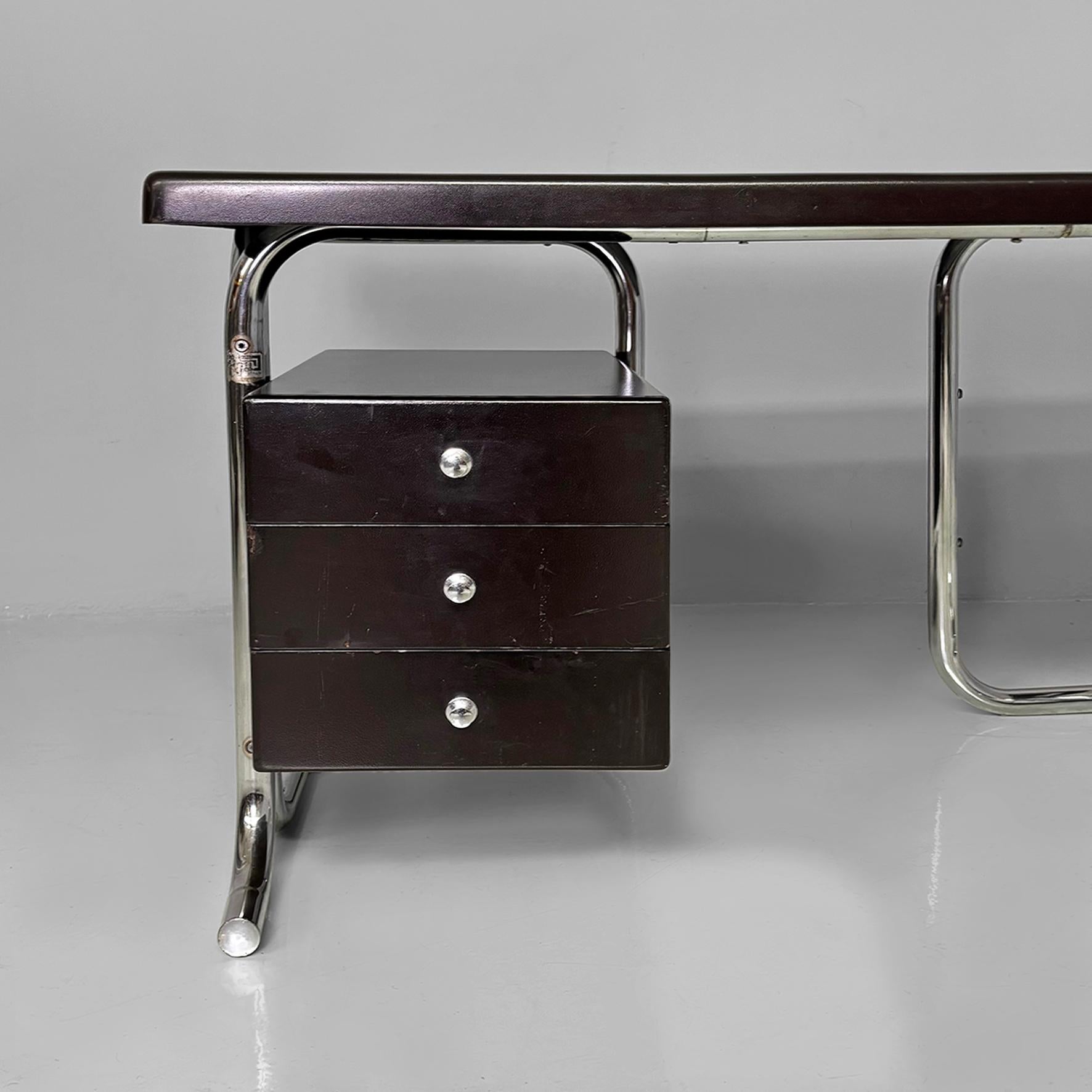 Escritorio moderno italiano de metal y plástico marrón oscuro para 2 INN, años 70 finales del siglo XX en venta