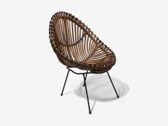 Italian Modern, Metal, Bamboo, Rattan, Lounge Chair, Italy, 1950s