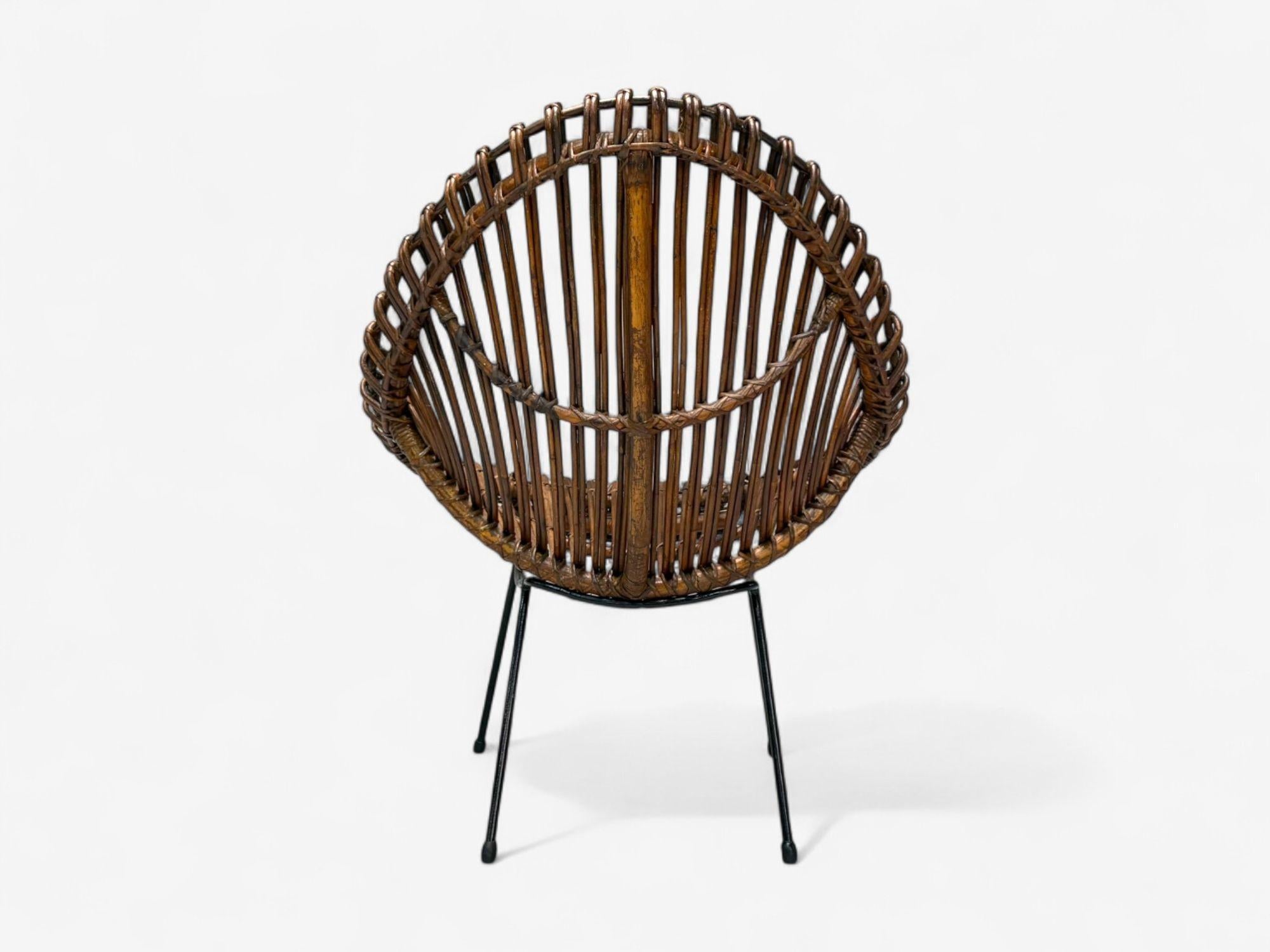 Chaise longue moderne italienne en métal, bambou et rotin, Italie, années 1950 en vente 2