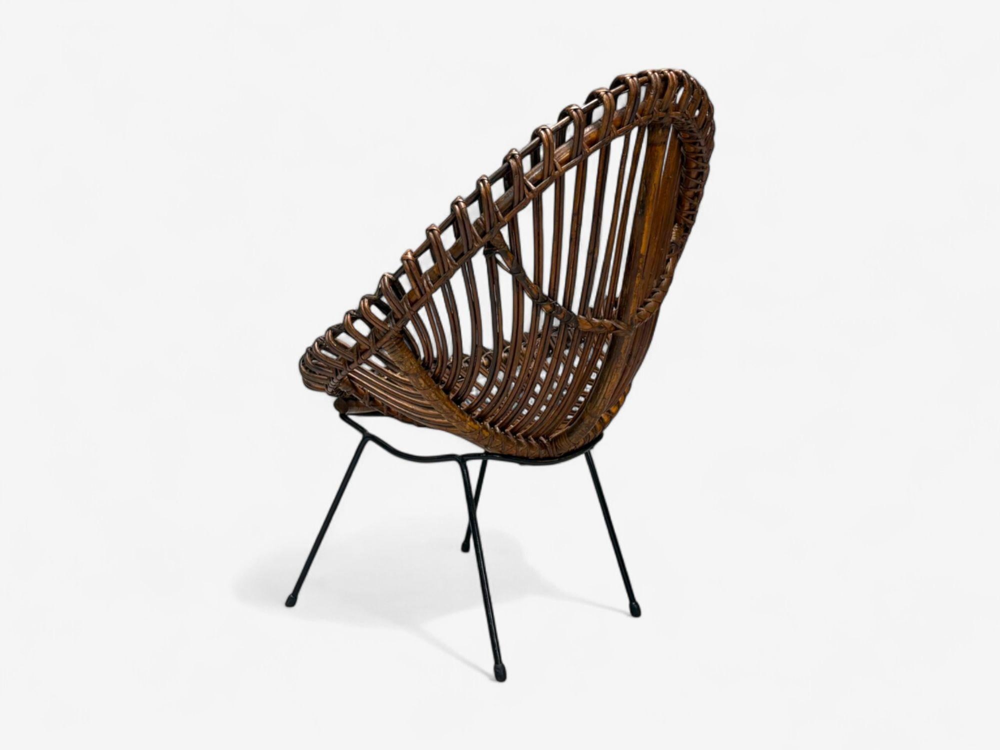 Chaise longue moderne italienne en métal, bambou et rotin, Italie, années 1950 en vente 3