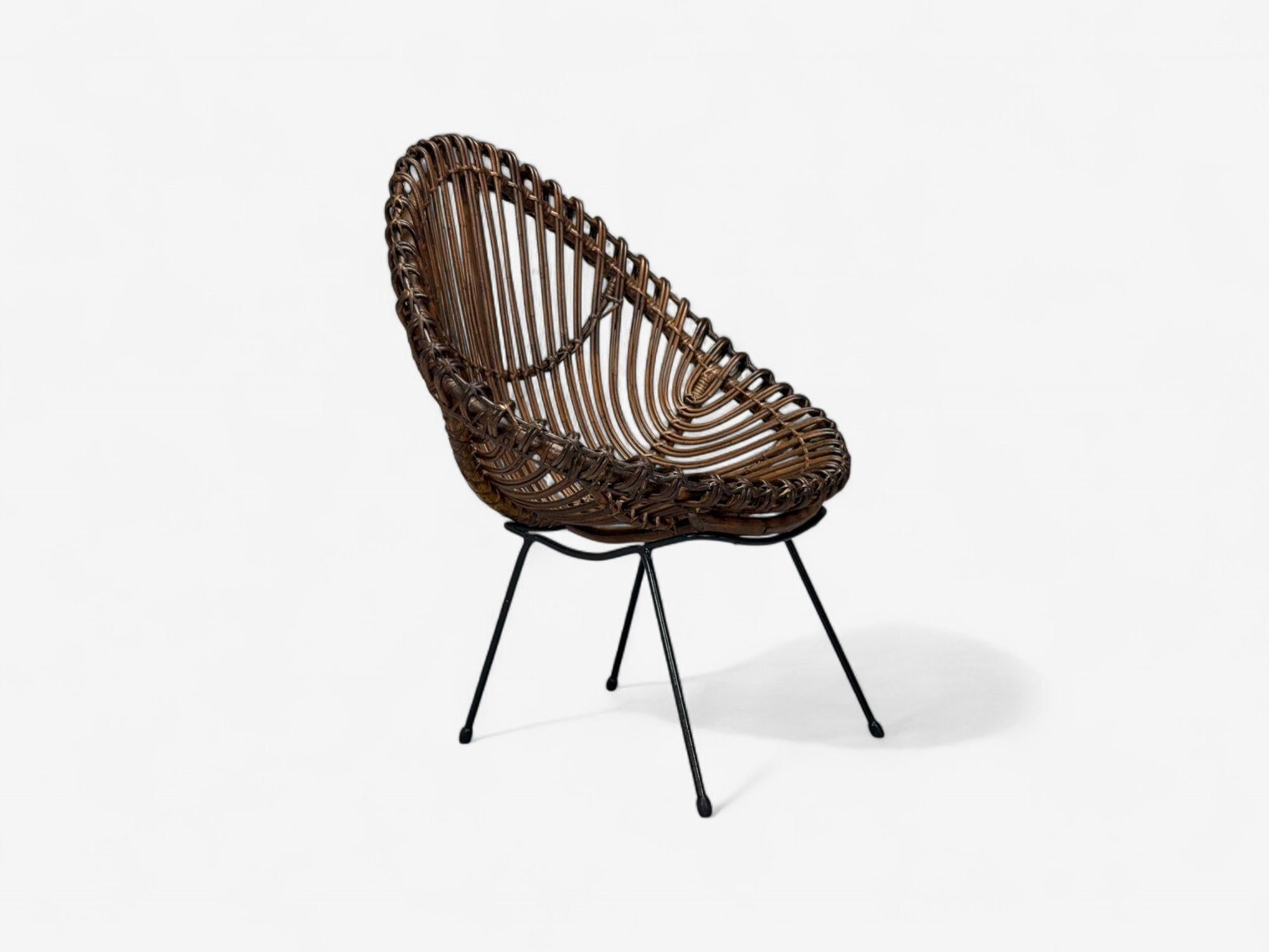 Italienische Moderne, Metall, Bambus, Rattan, Lounge-Stühle, Italien, 1950er Jahre im Angebot 2