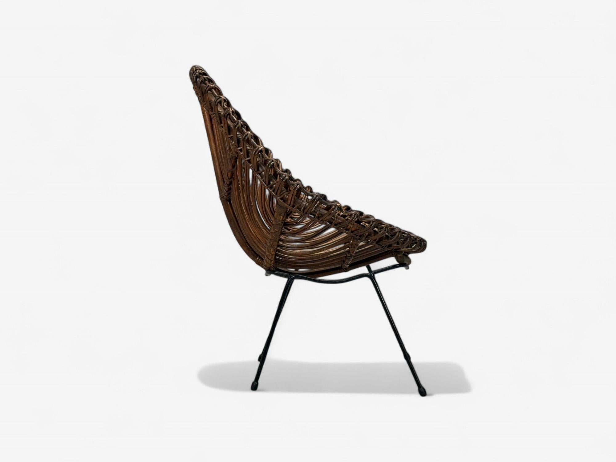 Italienische Moderne, Metall, Bambus, Rattan, Lounge-Stühle, Italien, 1950er Jahre im Angebot 3