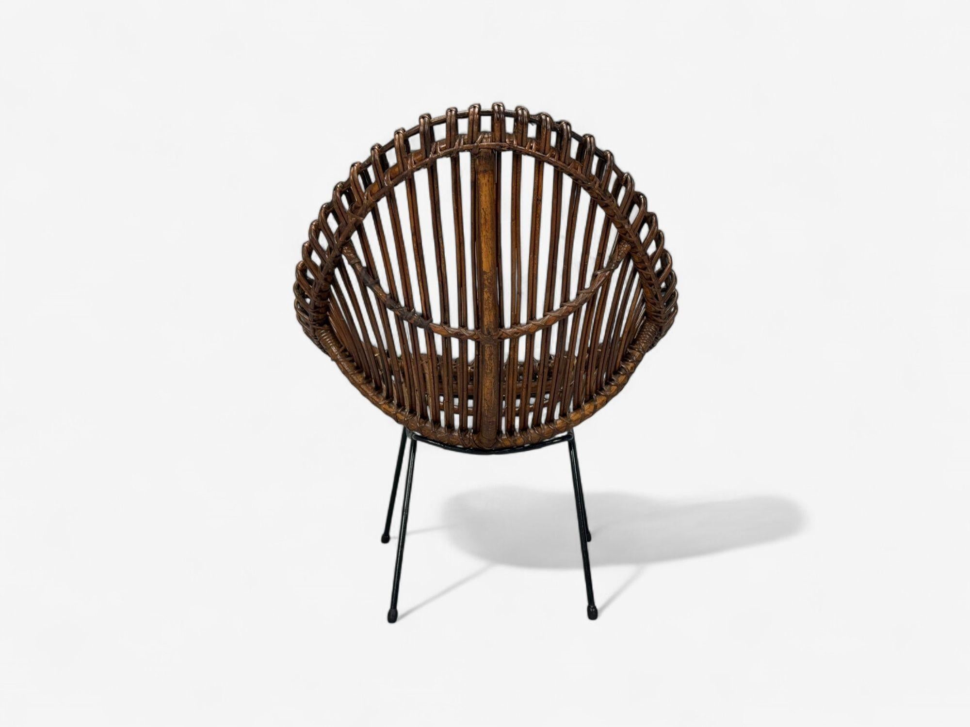 Italienische Moderne, Metall, Bambus, Rattan, Lounge-Stühle, Italien, 1950er Jahre im Angebot 4