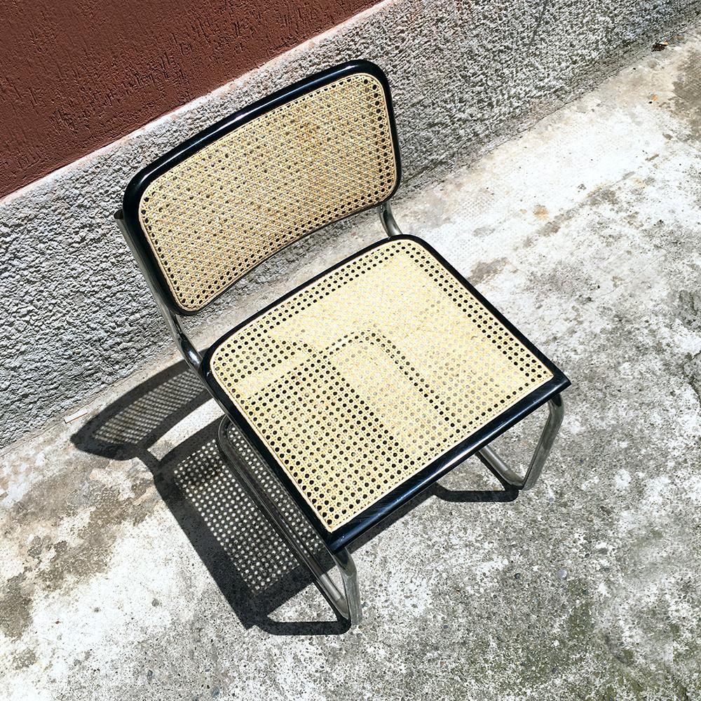 Bauhaus Italian Cesca style Chair in black beech, chromed metal and Vienna straw, 1970s