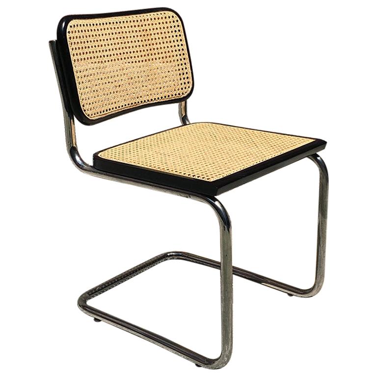 Italian Cesca style Chair in black beech, chromed metal and Vienna straw, 1970s