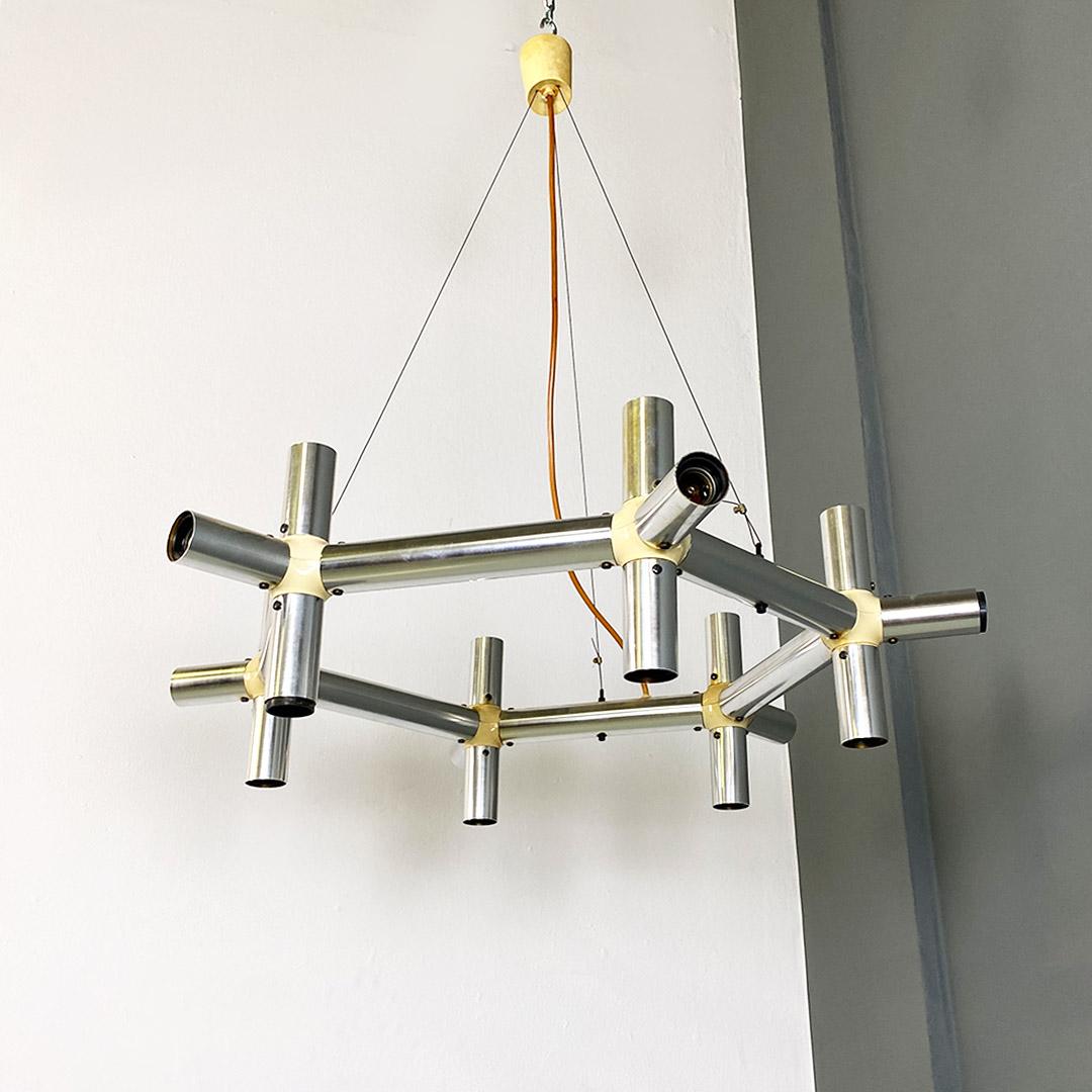 Modern Italian modern metal plastic Atomic chandelier Robert Trix Haussmann Swiss 1970s For Sale