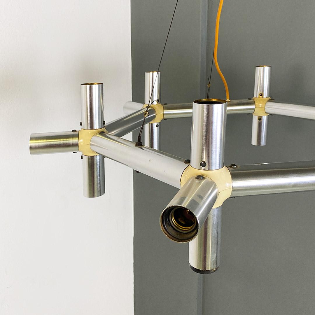 Late 20th Century Italian modern metal plastic Atomic chandelier Robert Trix Haussmann Swiss 1970s For Sale