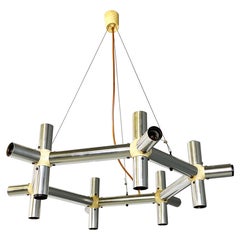 Italienisch modern Metall Kunststoff Atomic Kronleuchter Robert Trix Haussmann Schweizer 1970er Jahre