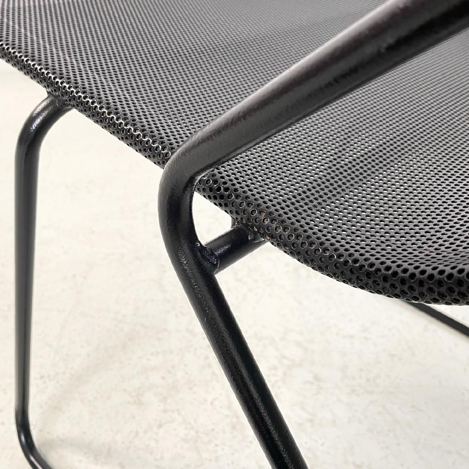 Italian modern metal rod and perforated metal sheet black metal chair, 1980s For Sale 3