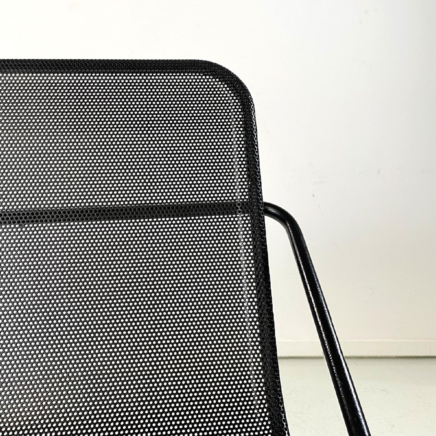 Italian modern metal rod and perforated metal sheet black metal chair, 1980s For Sale 4