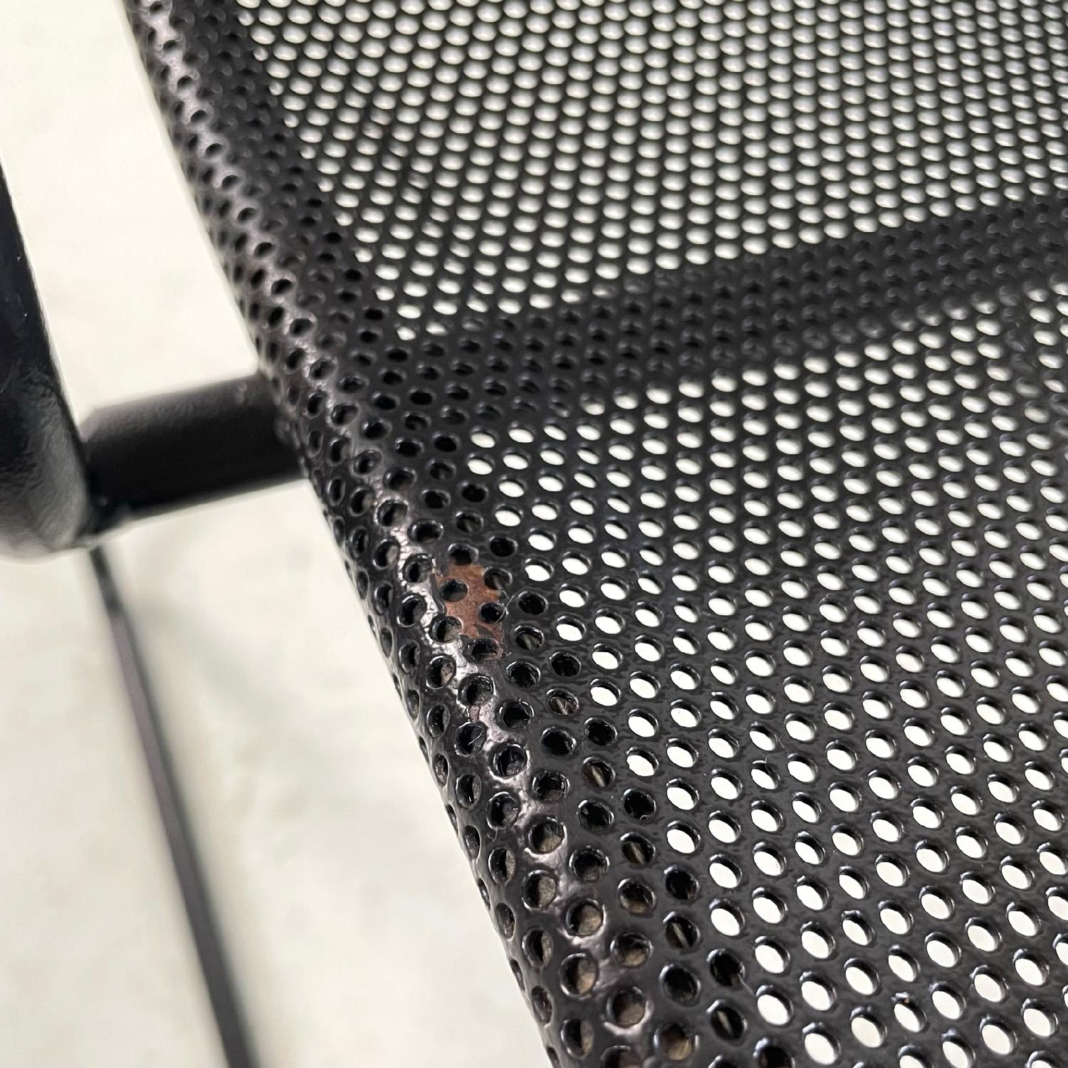 Italian modern metal rod and perforated metal sheet black metal chair, 1980s For Sale 6