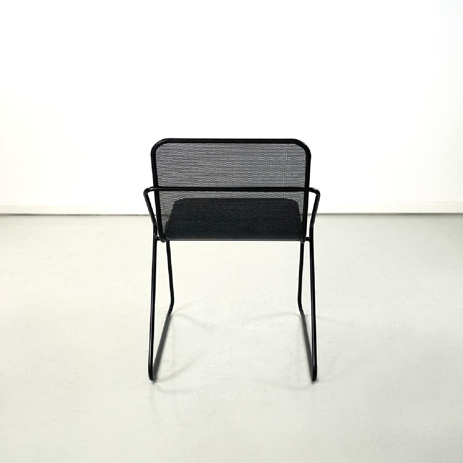 Late 20th Century Italian modern metal rod and perforated metal sheet black metal chair, 1980s For Sale