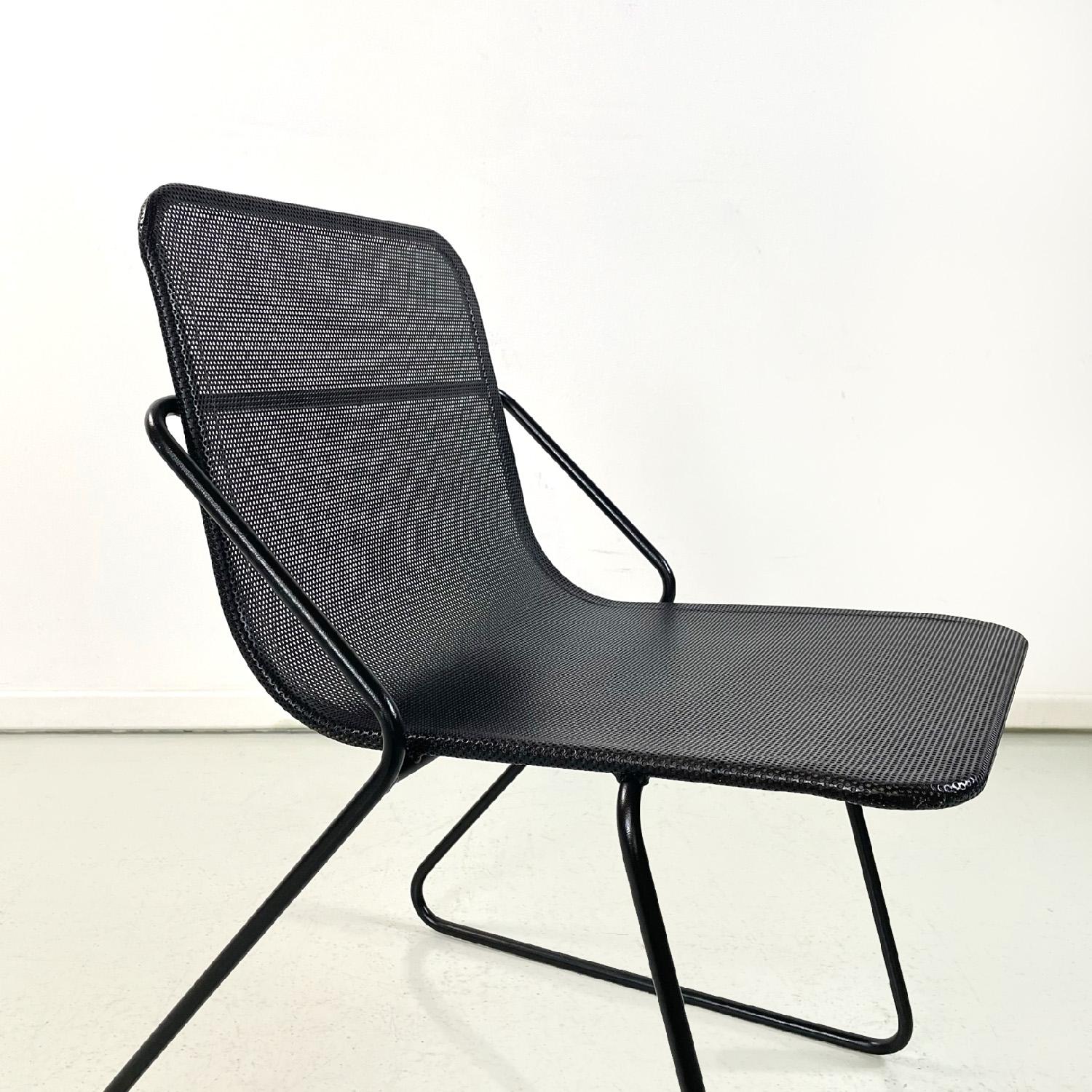 Italian modern metal rod and perforated metal sheet black metal chair, 1980s For Sale 1