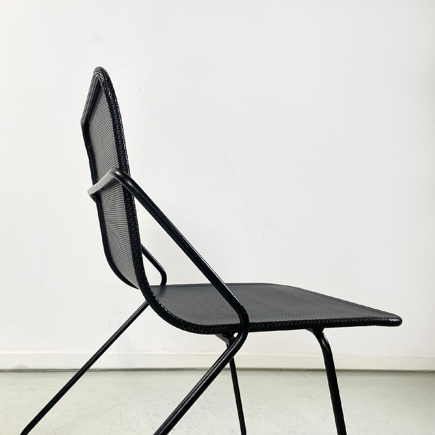 Italian modern metal rod and perforated metal sheet black metal chair, 1980s For Sale 2