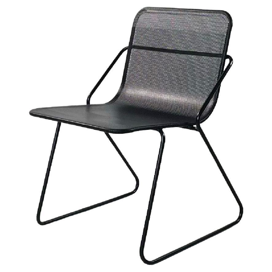 Italian modern metal rod and perforated metal sheet black metal chair, 1980s For Sale