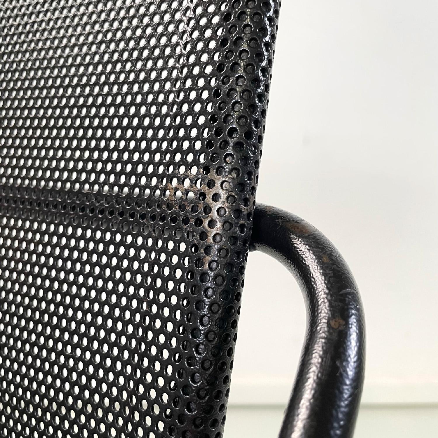 Italian modern metal rod and perforated metal sheet black metal chairs, 1980s For Sale 4