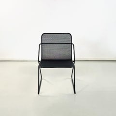 Italian modern metal rod and perforated metal sheet black metal chairs, 1980s